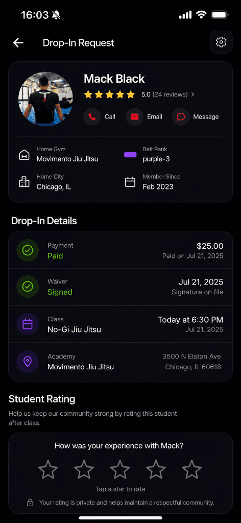 Tap In Drop-In Request Mockup